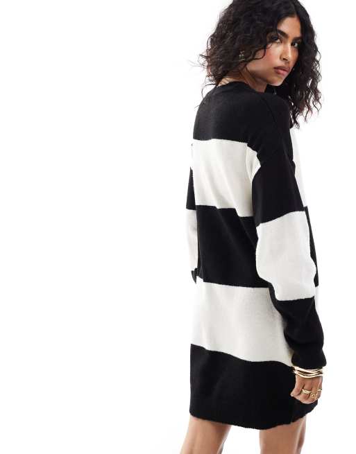 ASOS DESIGN knit sweater mini dress with crew neck in stripe, 4 of 4