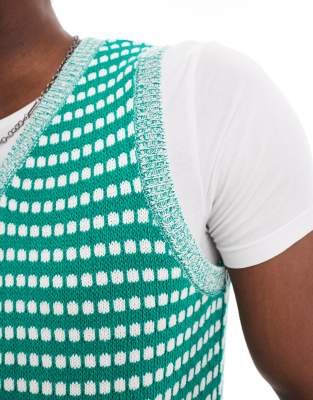 Asos Design Knit Sweater Tank With Contrast Texture Stitch In Green