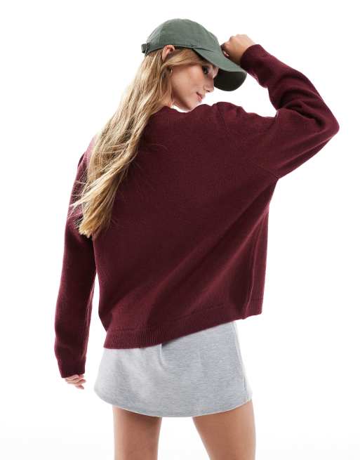 ASOS DESIGN knit sweater with cherry graphic in burgundy
