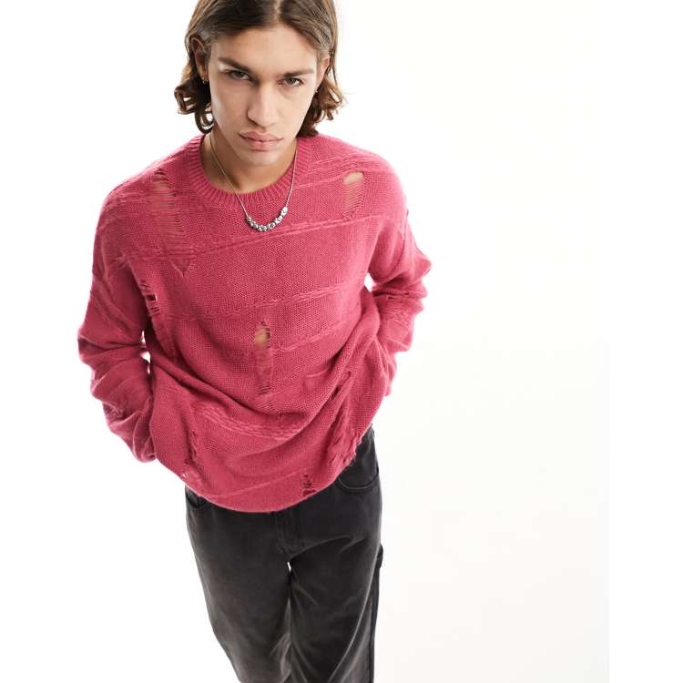 Pink distressed outlet sweater