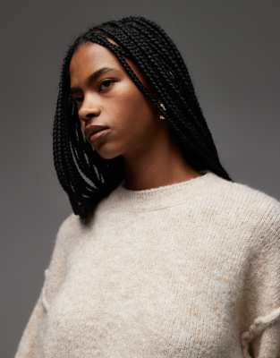 Asos Design Knit Sweater With Exposed Seams With Wool In White