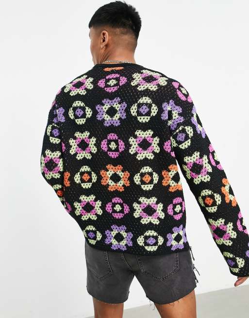 ASOS DESIGN knit sweater with floral crochet