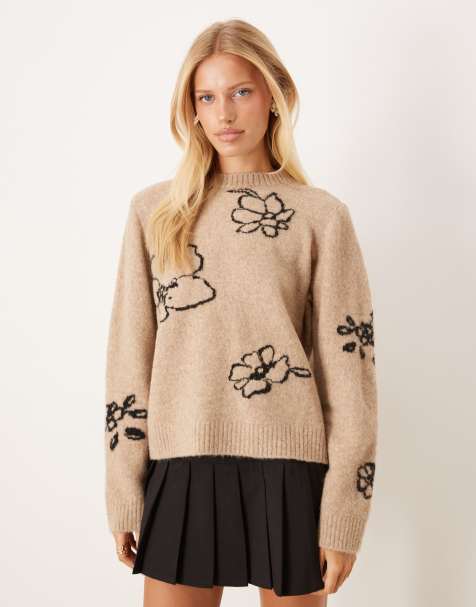 ASOS DESIGN knit sweater with floral intarsia in multi - view 1