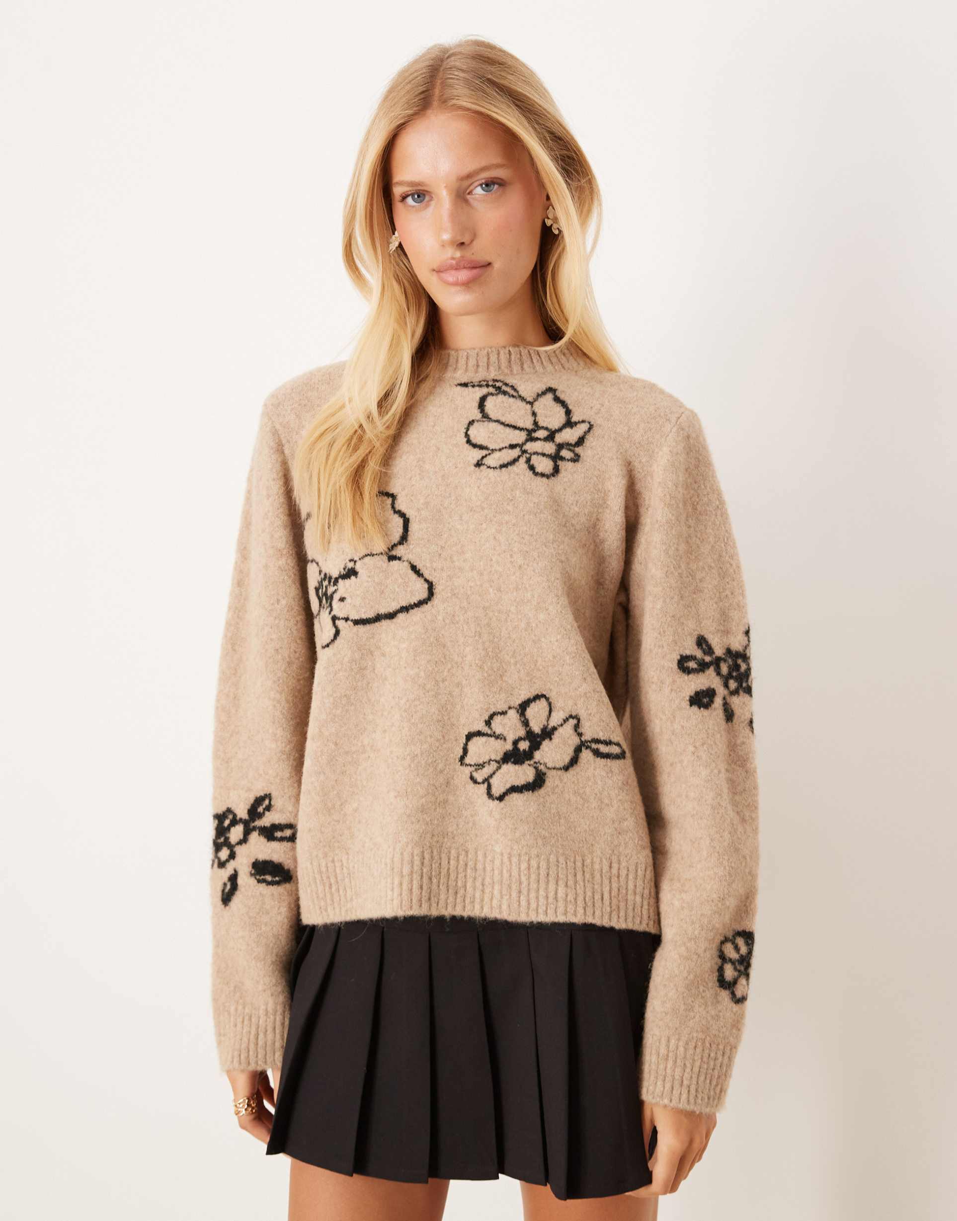 asos design knit sweater with floral intarsia in multi