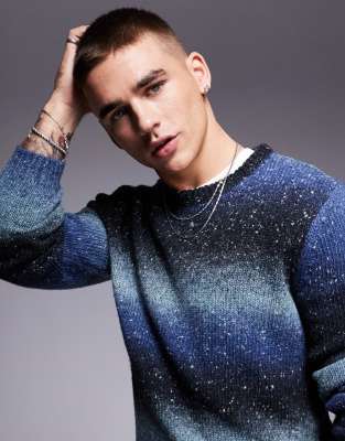 Asos Design Knit Sweater With Ombre Stripes In Blue