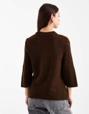 Asos Design Knit Sweater With Patch Pockets In Brown