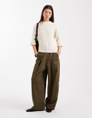 Asos Design Knit Sweater With Patch Pockets In White