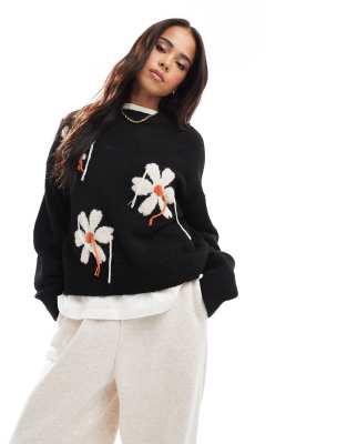 Asos Design Knit Sweater With Tassel Floral In Multi