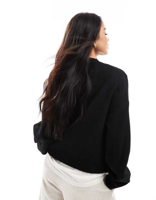ASOS DESIGN knit sweater with tassel floral in black | ASOS
