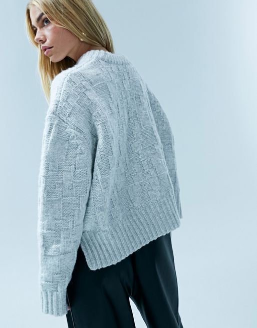 ASOS DESIGN knit sweater with textured stitch in wool blend in