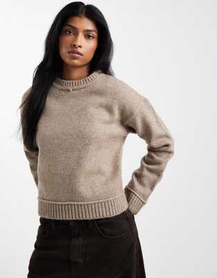 Asos Design Knit Sweater With Wide Rib Detailing In Brown
