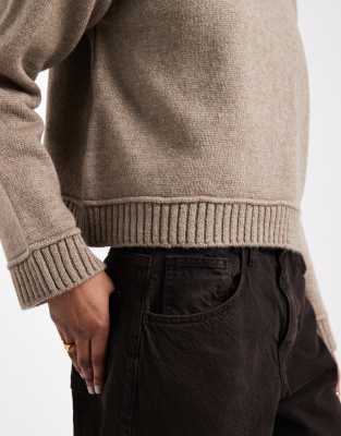 Asos Design Knit Sweater With Wide Rib Detailing In Brown