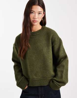 Asos Design Knit Sweater With Wide Rib-knit Detailing In Green