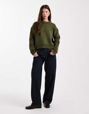Asos Design Knit Sweater With Wide Rib-knit Detailing In Green