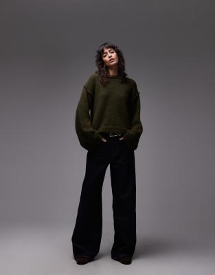 Asos Design Knit Sweater With Wool And Exposed Seams In Green