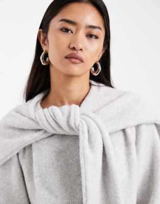 Asos Design Knit Sweater With Wool And Scarf In Gray