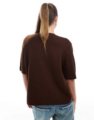 Asos Design Knit T-shirt With Patch Pockets In Brown