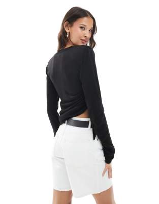 Asos Design Knit T-shirt With Shoulder Pads In Black