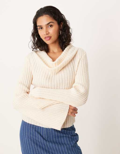 ASOS DESIGN knit tank sweater with draped neckline in ecru, 2 of 4
