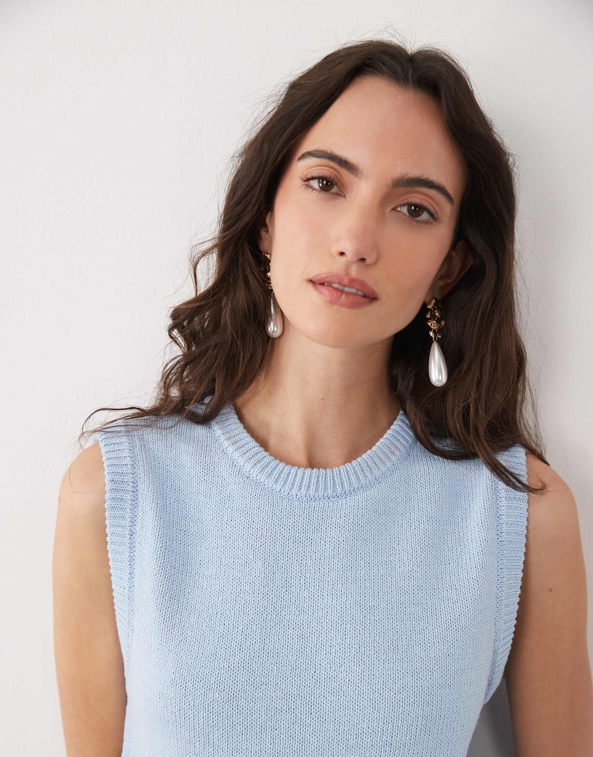 asos design knit tank top in dusty blue