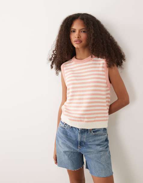 ASOS DESIGN knit tank top in peach stripe - view 1