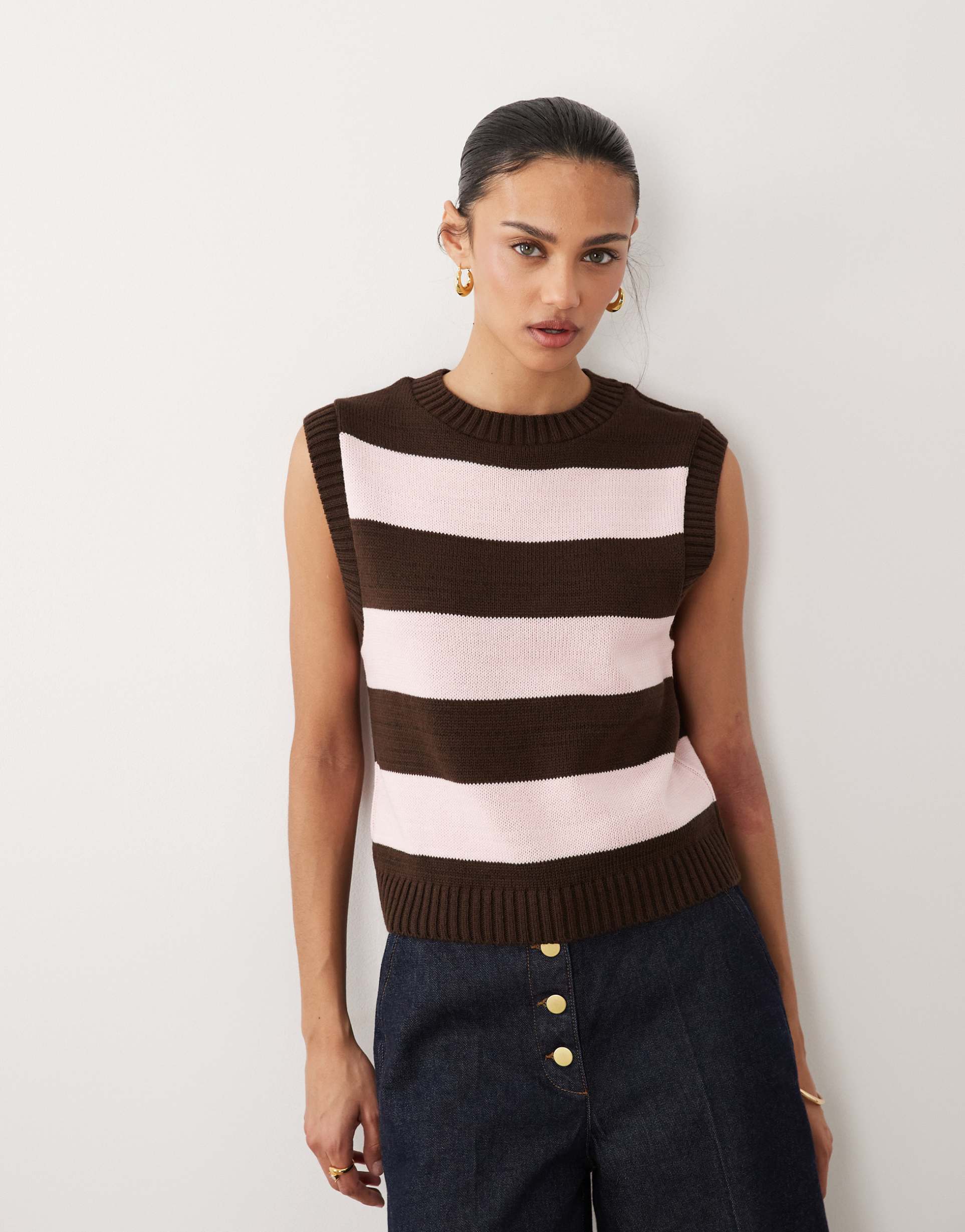 asos design knit tank top in pink stripe