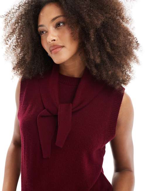 ASOS DESIGN knit tank top with attached scarf in cherry red, 3 of 4