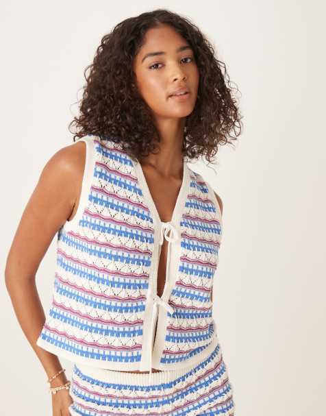 ASOS DESIGN knit tank top with bow front in multi crochet stitch - part of a set - view 1