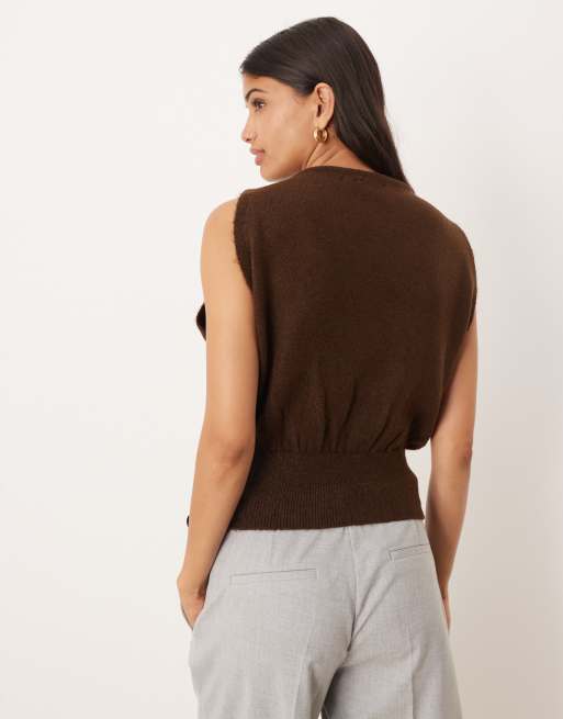 ASOS DESIGN knit tank top with cinched waist in mocha