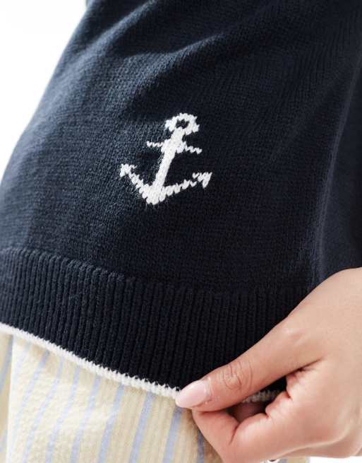 ASOS DESIGN knit tank top with contrast anchor in navy, 3 of 4