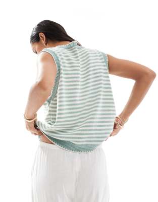 Asos Design Knit Tank Top With Contrast Blanket Stitch