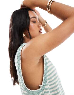 ASOS DESIGN knit tank top with contrast blanket stitch in green stripe