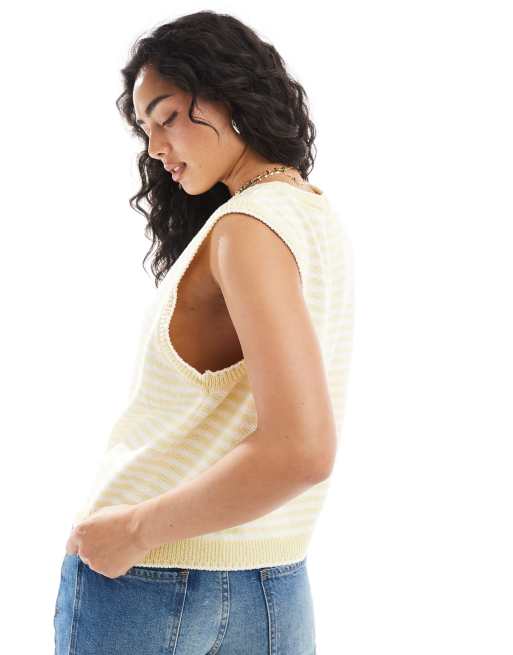 ASOS DESIGN knit tank top with contrast blanket stitch in yellow stripe, 3 of 4