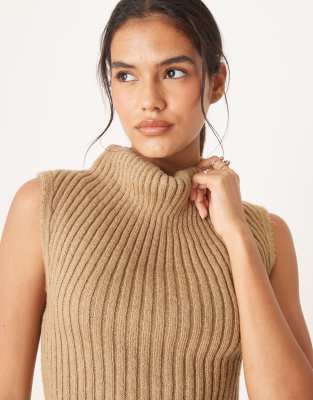 Asos Design Knit Tank Top With Draped Neckline In Brown