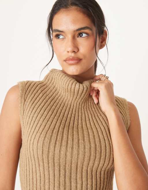 ASOS DESIGN knit tank top with draped neckline in mocha