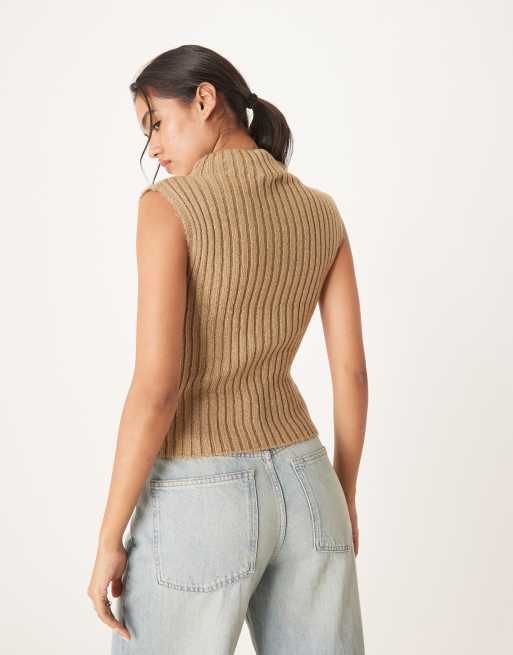 ASOS DESIGN knit tank top with draped neckline in mocha