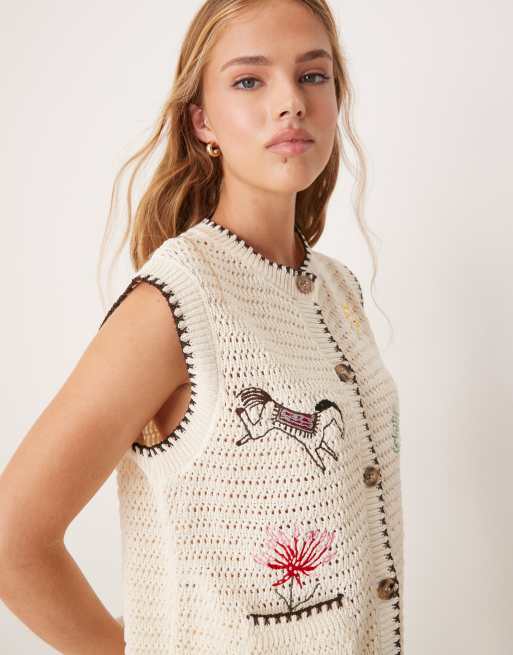 ASOS DESIGN knit tank top with embroidery in ecru - part of a set, 2 of 4