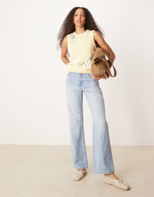 ASOS DESIGN knitted tank top with embroidery in yellow