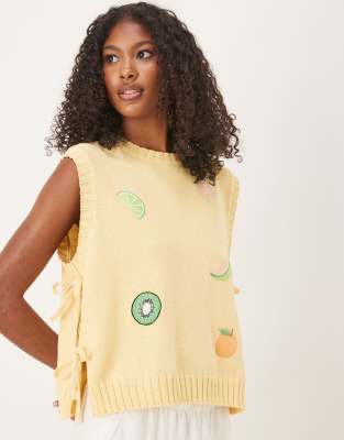 Asos Design Knit Tank Top With Fruit Embroidery