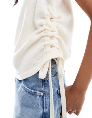 Asos Design Knit Tank Top With Ruching In White