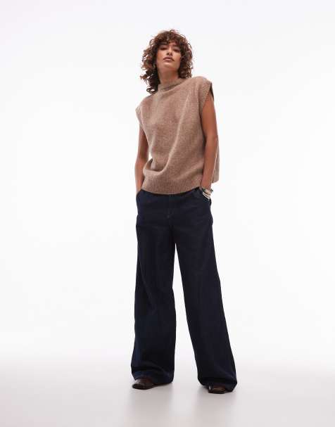 ASOS DESIGN knit tank top with wool with curved hem in mocha - view 1