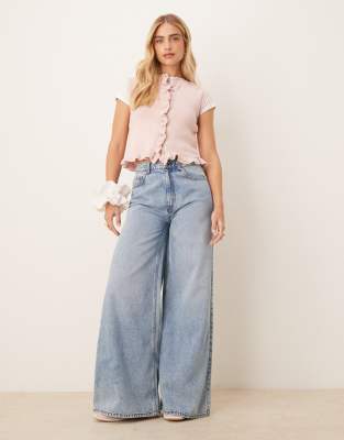 Asos Design Knit Tank With Frill Edge In Pink