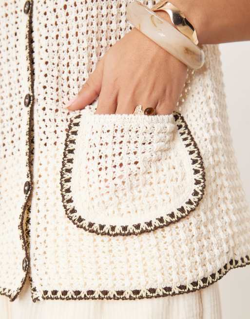 ASOS DESIGN knit tank with patch pockets and blanket stitch in ecru, 3 of 4