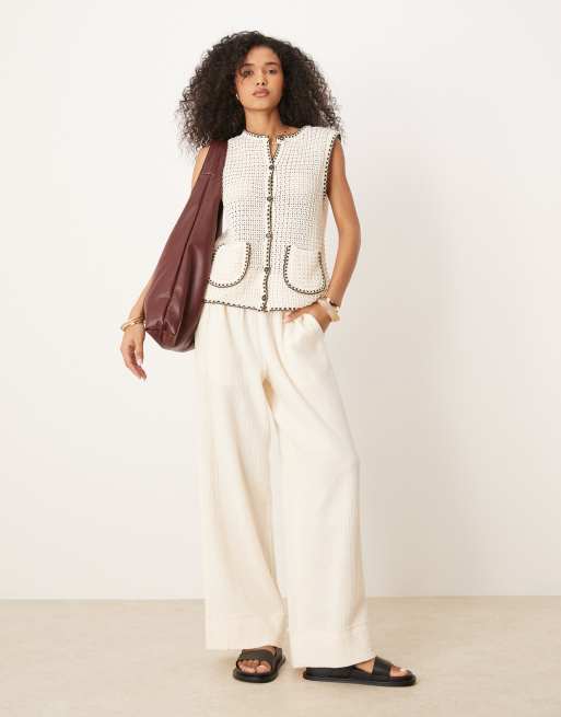 ASOS DESIGN knit tank with patch pockets and blanket stitch in ecru, 4 of 4
