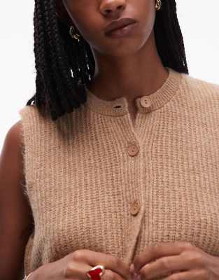Asos Design Knit Tank With Patch Pockets In Brown