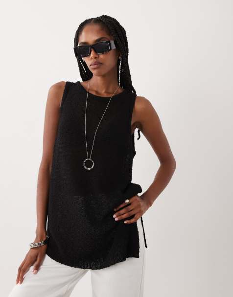 ASOS DESIGN knit tape a-line cami in black - part of a set - view 1
