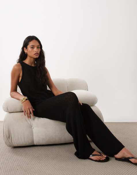 ASOS DESIGN knit tape pants in black - part of a set - view 1