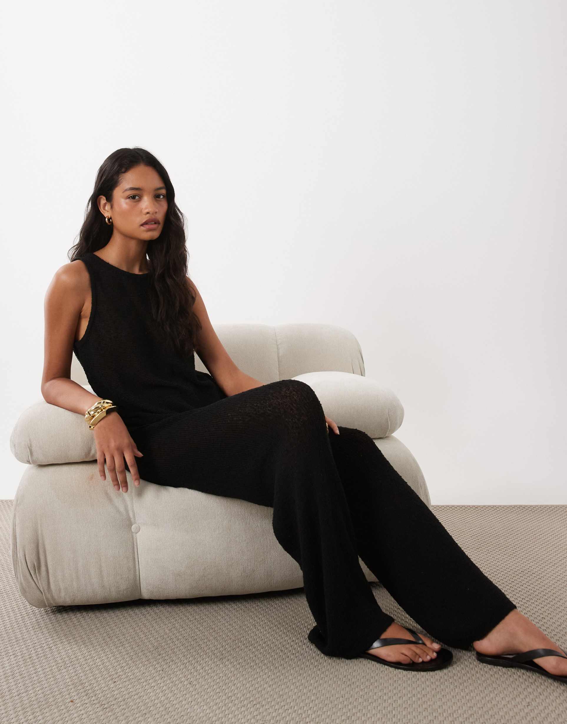 asos design knit tape pants in black - part of a set