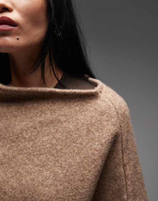 ASOS DESIGN knit tassel trim poncho in honey beige