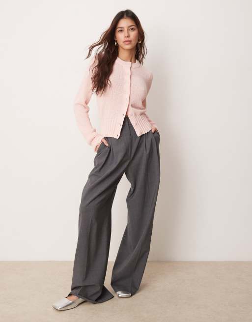 ASOS DESIGN knit textured crew neck cardigan in pink